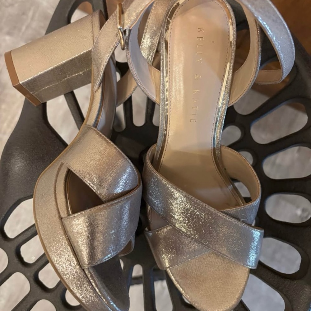 Gold Glam Evening Sandals, Size Women US 9 Heels 3.5”, Like New (worn once)